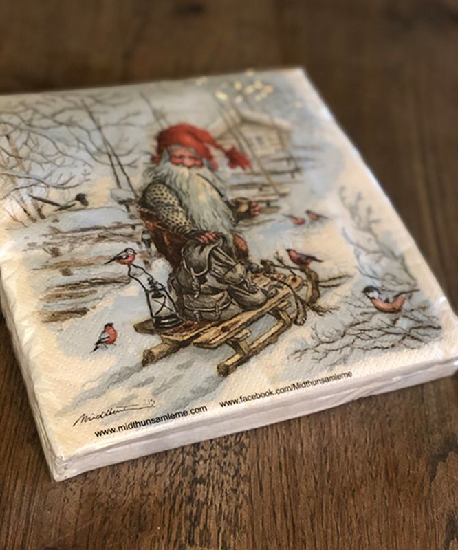 1 pakke juleservietter med trykt nissemotiv